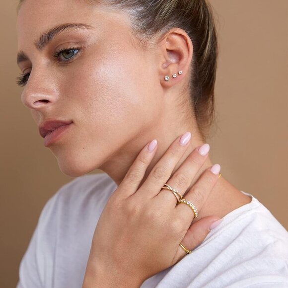 14K Rose Gold Stud Earrings Set, 3 Pairs, Cubic Zirconia, Small, Hypoallergenic - Picture 3 of 4